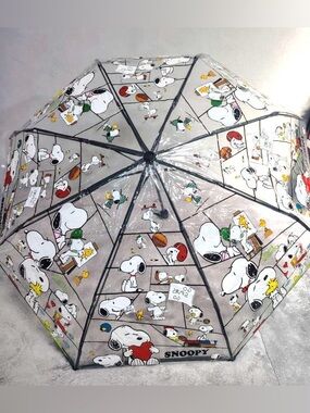Snoopy Clear Dome Umbrella - White/Black Cartoon Print
